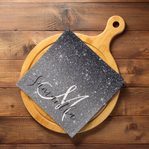 Modern Black Glitter Sparkles Personlig Namn Kökshandduk