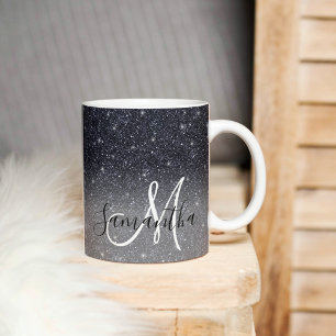 Modern Black Glitter Sparkles Personlig Namn Mugg