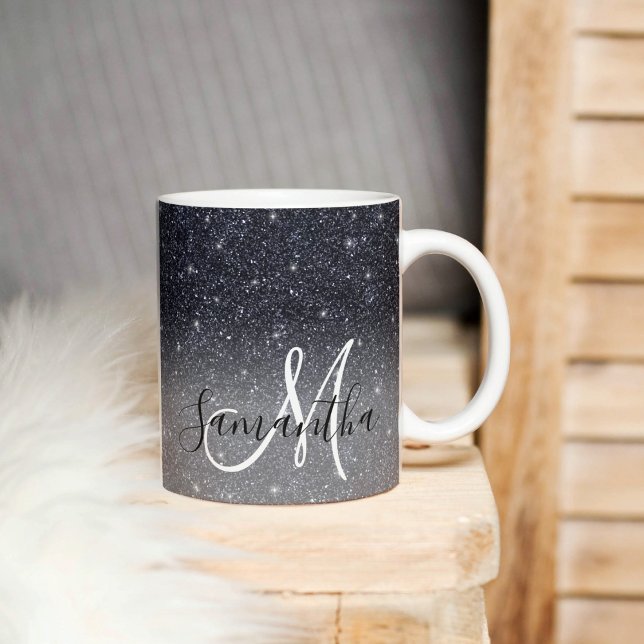 Modern Black Glitter Sparkles Personlig Namn Mugg (Skapare uppladdad)