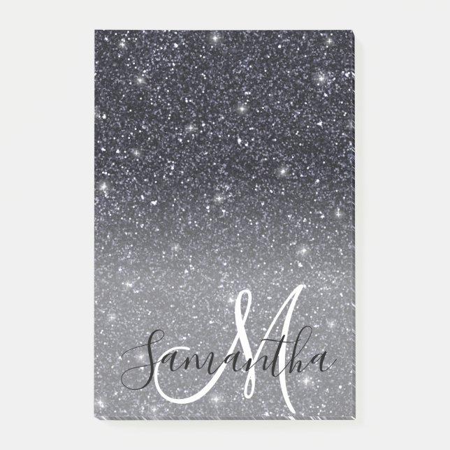 Modern Black Glitter Sparkles Personlig Namn Post-it Block (Framsida)