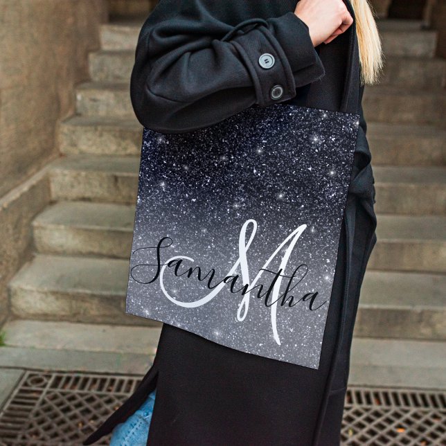Modern Black Glitter Sparkles Personlig Namn Tygkasse (Skapare uppladdad)