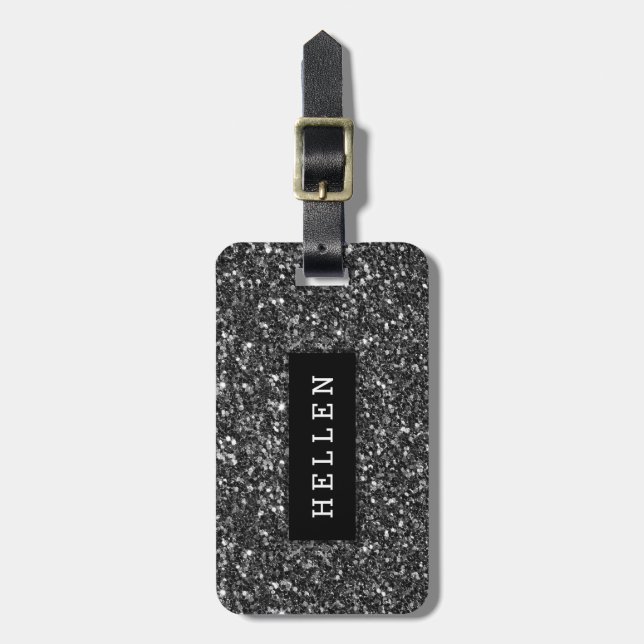 Modern Black Glitter Struktur Bagagebricka (Vertikal Framsida)
