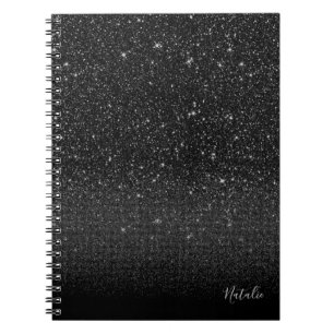 Modern Black Gnistra Glitter med Namn Anteckningsbok