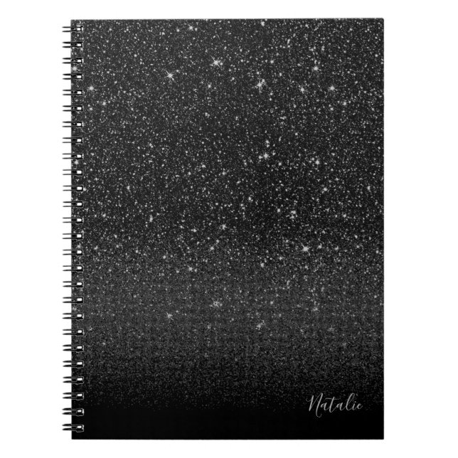 Modern Black Gnistra Glitter med Namn Anteckningsbok (Framsidan)