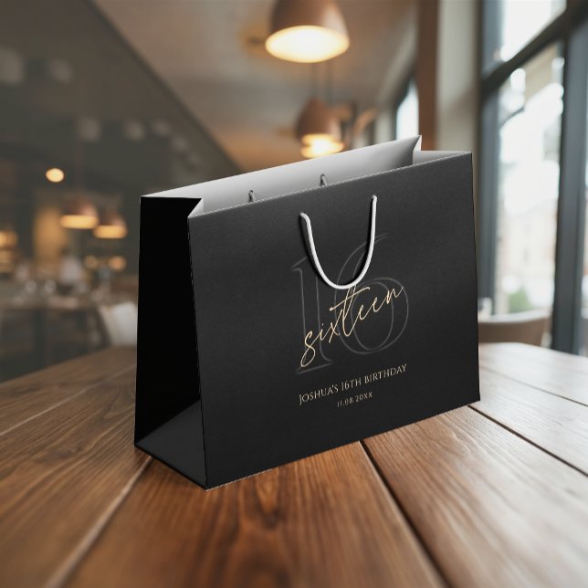 Modern Black Gold 16th Birthday (Modern Black Gold 16th Birthday Large Gift Bag)