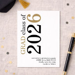 Modern Black Gold 2026 Graduation Spara Datumet<br><div class="desc">Modern Black Gold Text 2026 White Graduation. Available digitally and printed. A contemporary typographical design with stylish large typography rotated and to the left hand side at the top in black and gold. Easily personalise the rest of the text.</div>