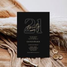 Modern Black Gold 21st Birthday Invitation