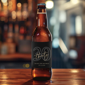 Modern Black Gold 30th Birthday Party Beer Bottle Ölflaska Etikett