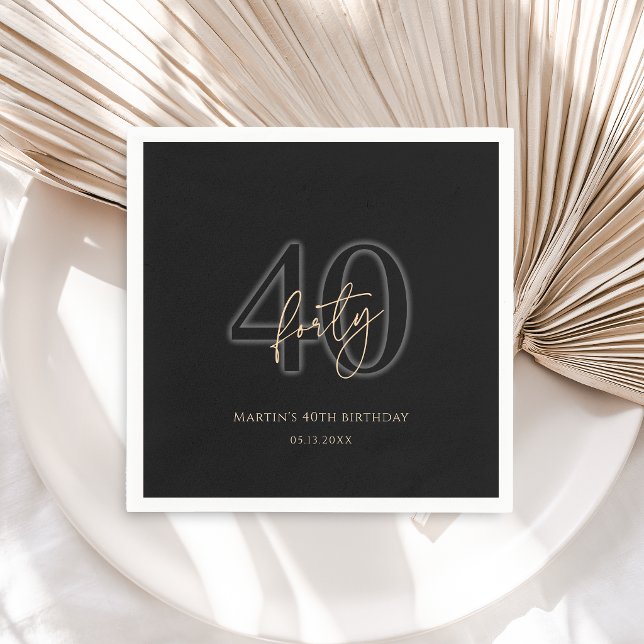 Modern Black Gold 40-årsfest Pappersservett (Modern Black Gold 40th Birthday Party Napkins)