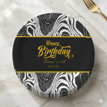 Modern Black & Gold Agate Happy Birthday