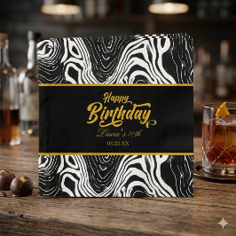Modern Black & Gold Agate Happy Birthday  Pappersservett