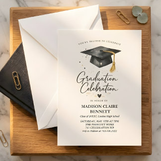 Modern Black & Gold Calligraphy Graduation Party  Inbjudningar