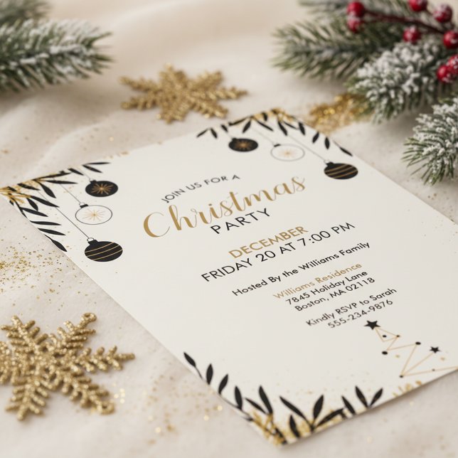 Modern Black Gold Christmas Party Invitation Inbjudningar (Black Gold Christmas)