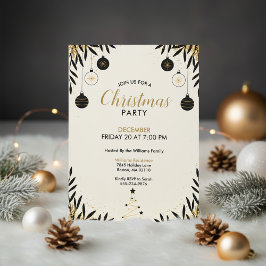 Modern Black Gold Christmas Party Invitation Inbjudningar