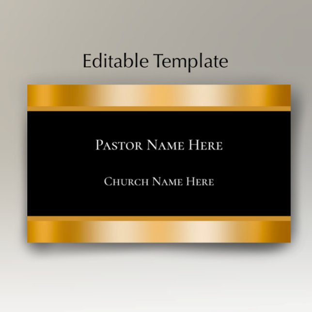 Modern Black & Gold Custom Text Church Pastor  Visitkort (Add your own words to this elegant faux gold and black business card template
)
