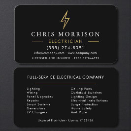 Modern Black Gold Electrician Contractor Visitkort