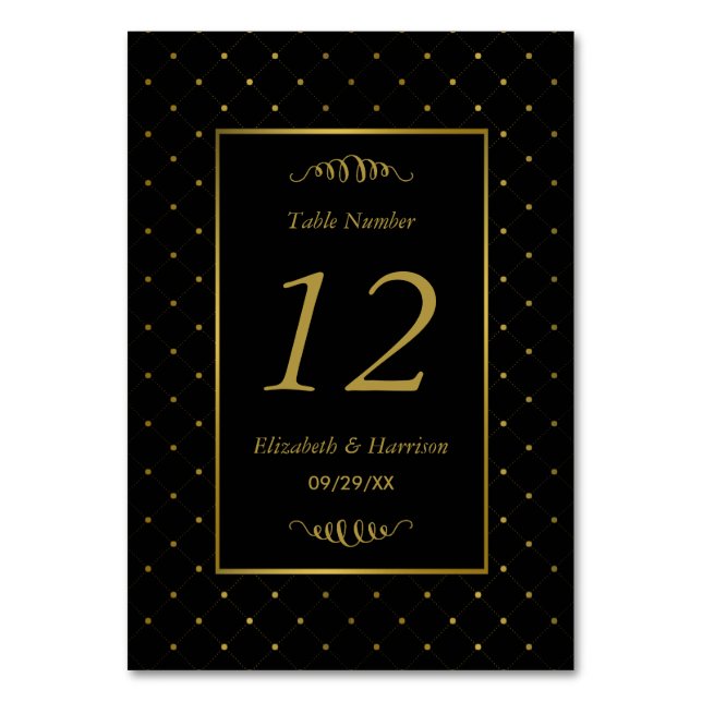 Modern Black & Gold Foil Effect Bröllop Bordsnummer (Framsidan)