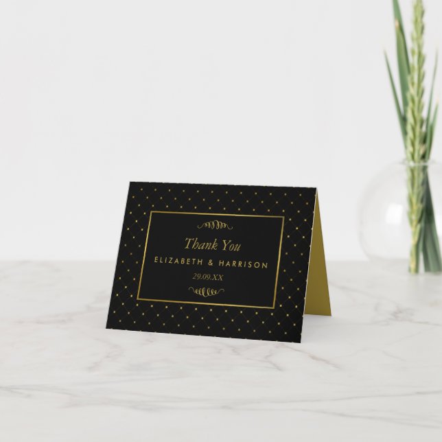 Modern Black & Gold Foil Effect Bröllop Tack Kort (Framsida)