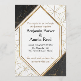 Modern Black Gold Geometric Wedding Invitation Inbjudningar