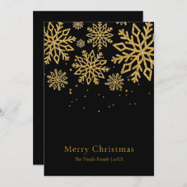 Modern Black Gold Glitter Script Christmas Julkort