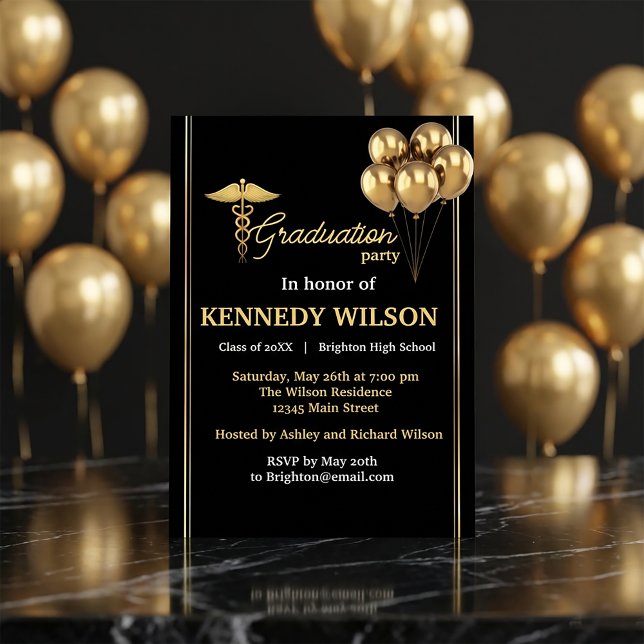 Modern Black Gold Graduation Party 2026 Inbjudningar (#GraduationParty
#GraduationInvitation
#ClassOf2026
#GradPartyDecor
#BlackAndGold
#LuxuryInvitation
)