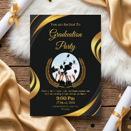 Modern Black & Gold Graduation Party Inbjudningar