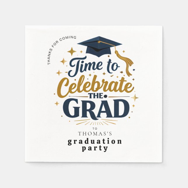 Modern Black & Gold Graduation Party Paper Napkins Pappersservett (Framsidan)