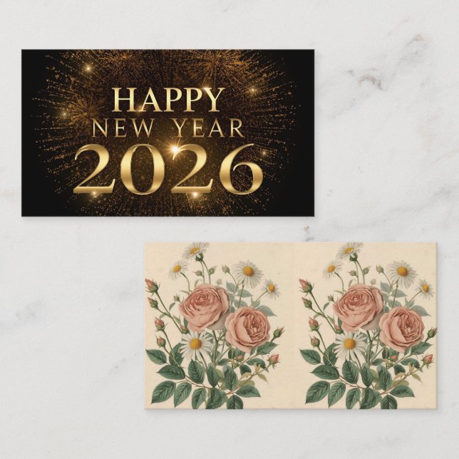 modern black gold happy new year business card visitkort (Fram/baksida)