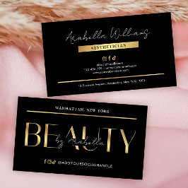 Modern Black & Gold Lash Beauty Salon Aesthetician Visitkort