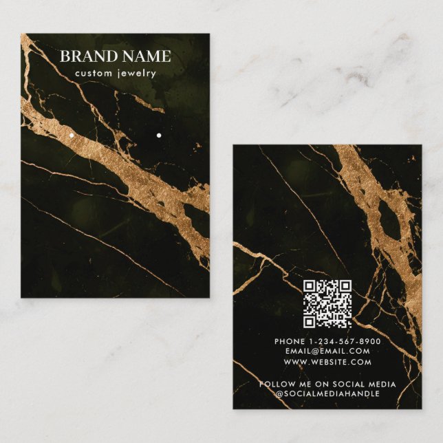 Modern Black Gold Marble Jewelry Display Card Visitkort (Fram/baksida)