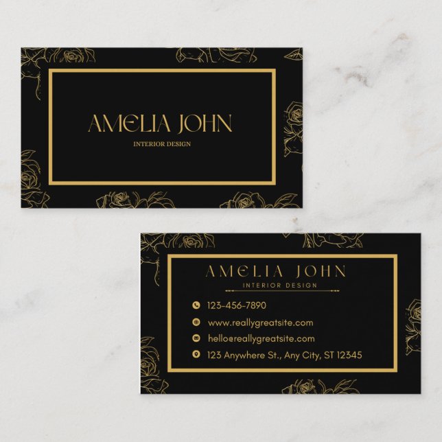 Modern Black Gold Professional Business Card Visitkort (Fram/baksida)