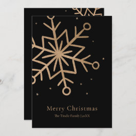 Modern Black Gold Snow Flake Script Christmas Julkort