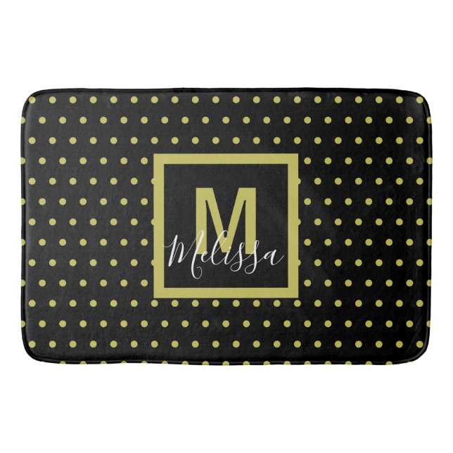 Modern Black Golden Circle Mönster Monogram Badrumsmatta (Framsidan)