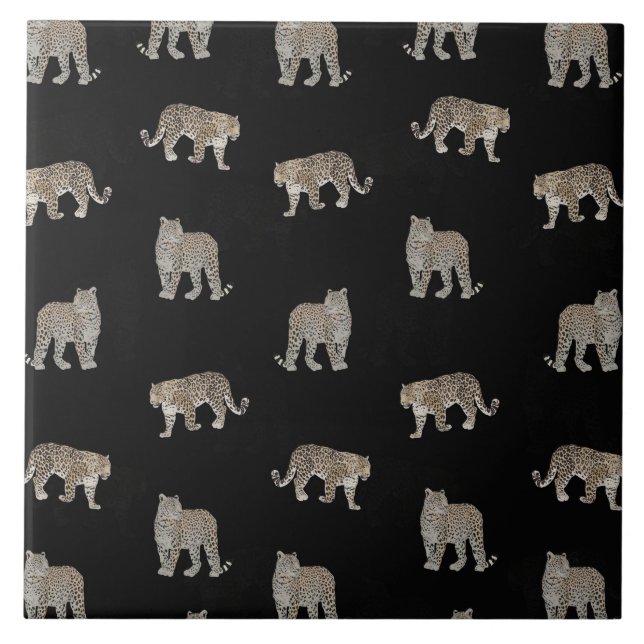 Modern Black Golden Leopard Jungle Animals Kakelplatta (Framsidan)