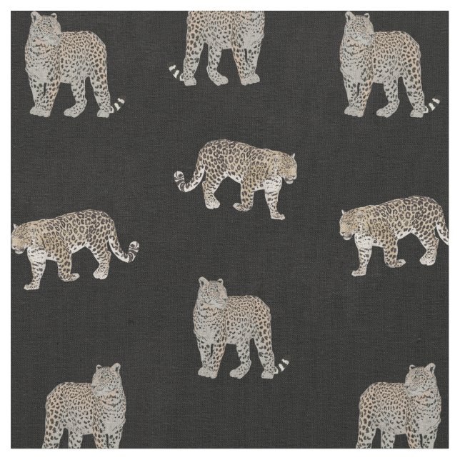 Modern Black Golden Leopard Jungle Animals Tyg (Närbild)