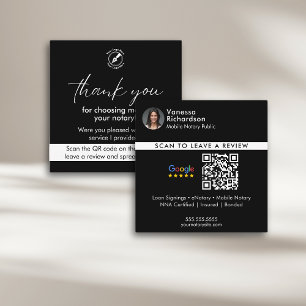 Modern Black Google Review QR Notary Tack Fyrkantigt Visitkort