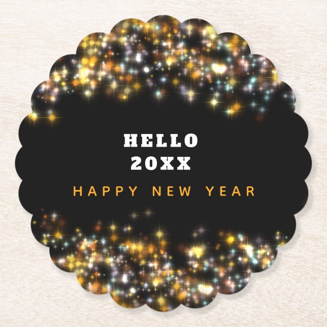 Modern Black Gott nytt år Guld Glitter-mousserande Underlägg Papper (Framsida)