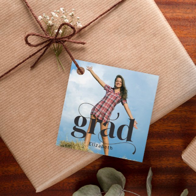  Modern Black Grad Typography Photo Graduation Gåvor Etiketter (Skapare uppladdad)