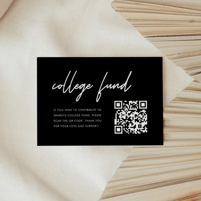Modern Black Graduation College Fund QR Code Tilläggskort (Skapare uppladdad)