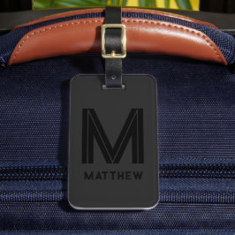 Modern Black Grått Add Namn Monogram Personlig Bagagebricka