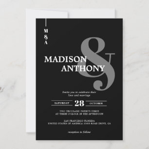 Modern Black Grått Ampersand-skript Photo Bröllop Inbjudningar