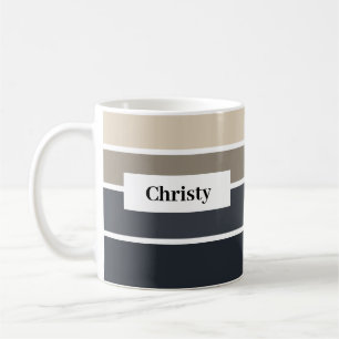 Modern Black Grått Beige Strip Namn Anpassningsbar Kaffemugg