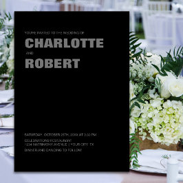 Modern Black Grått Bröllop Inbjudningar