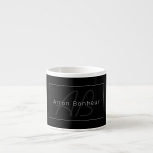 Modern Black & Grått Coola Namn och Monogram Espressomugg
