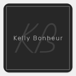 Modern Black & Grått | Coola Namn och Monogram Fyrkantigt Klistermärke