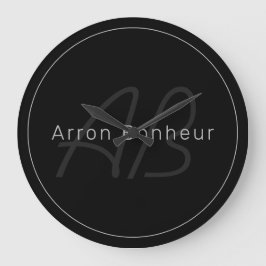 Modern Black & Grått | Coola Namn och Monogram Stor Klocka