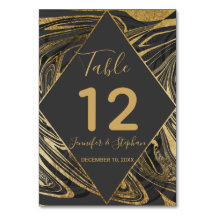 Modern Black Grått Guld Marble Swirl Bordsnummer