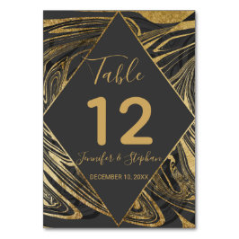 Modern Black Grått Guld Marble Swirl Bordsnummer