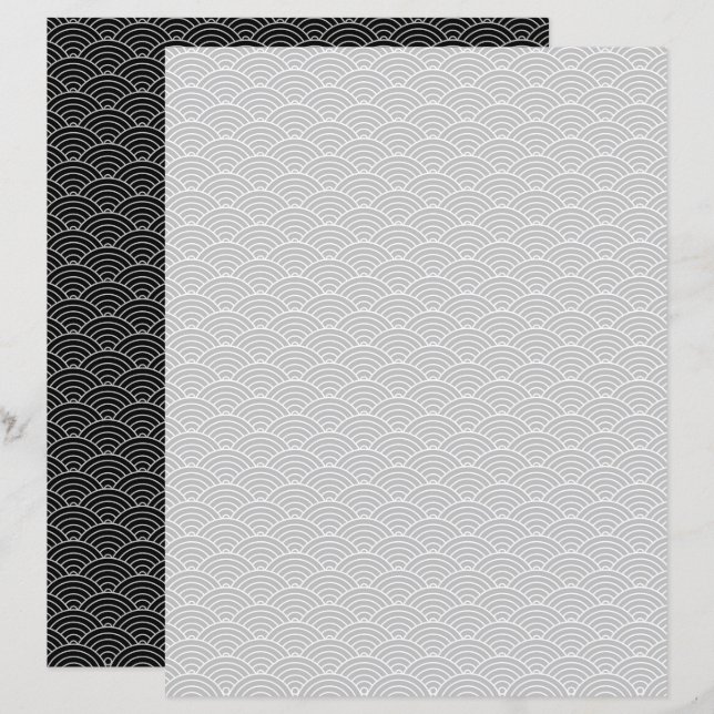 Modern Black Grått japansk våg Geometric Mönster (Fram/baksida)
