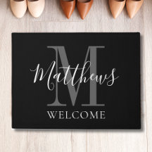 Modern Black Grått Monogram Namn Newlyweds Bröllop